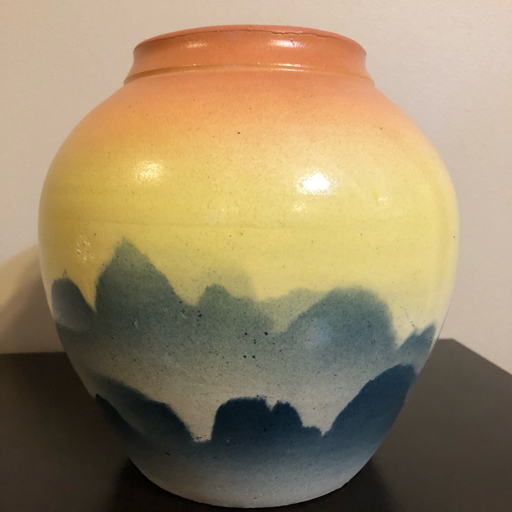 Colorful Abstract Print Orange Yellow & Blue Vase - Picture 3 of 6